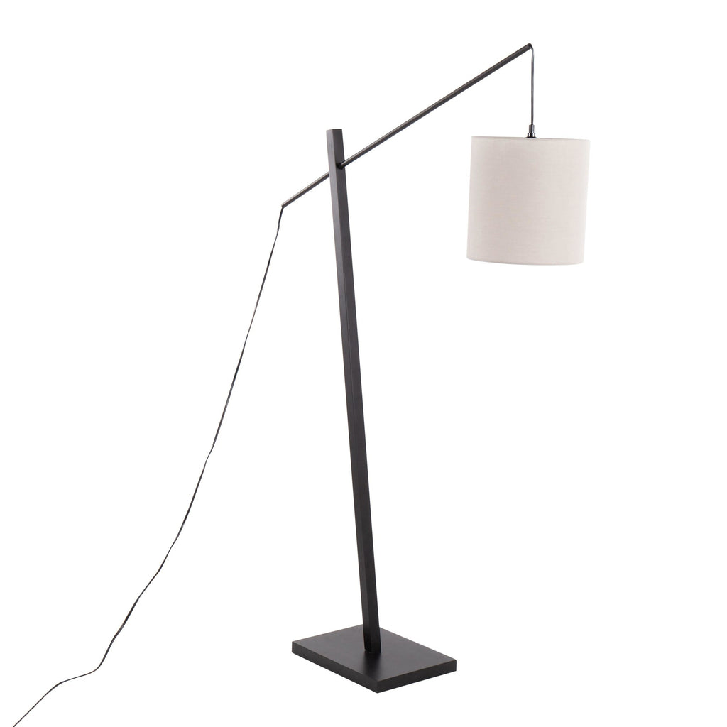 Arturo Floor Lamp - Black Wood, Black Steel, Grey Fabric