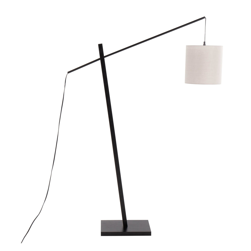 Arturo Floor Lamp - Black Wood, Black Steel, Grey Fabric