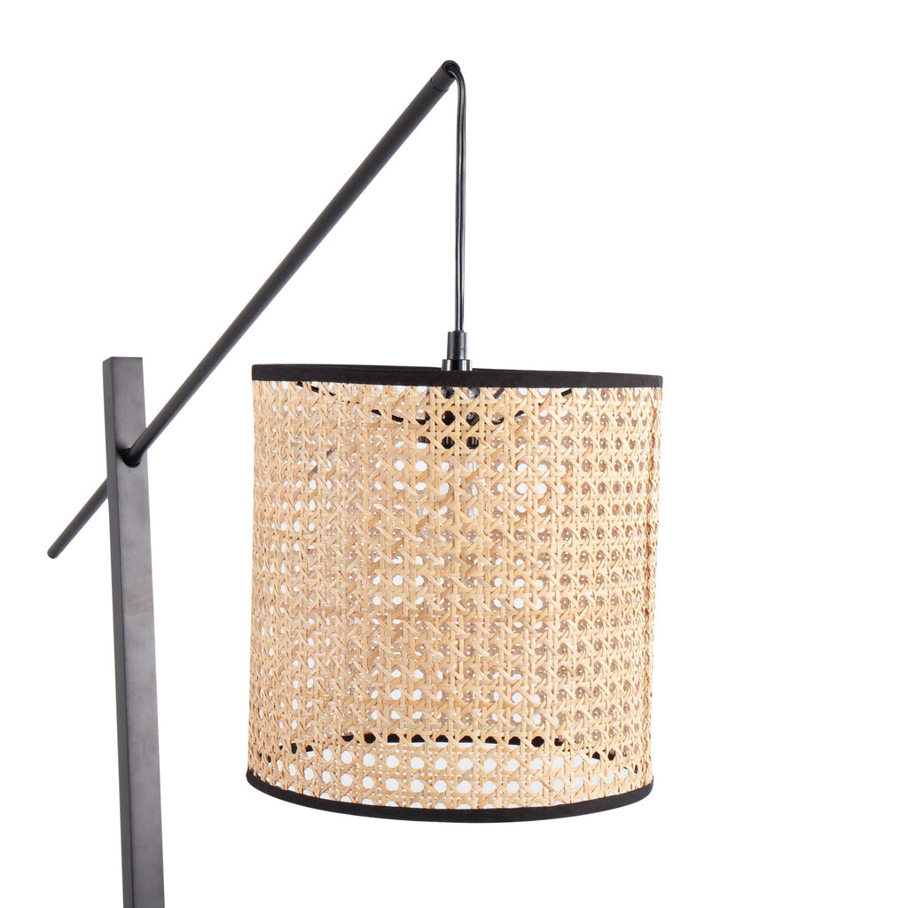Arturo Floor Lamp - Black Wood, Black Steel, Rattan