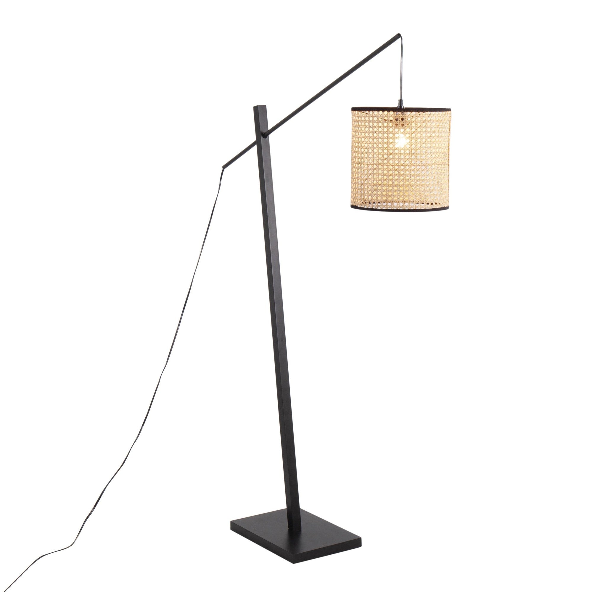 Arturo Floor Lamp - Black Wood, Black Steel, Rattan