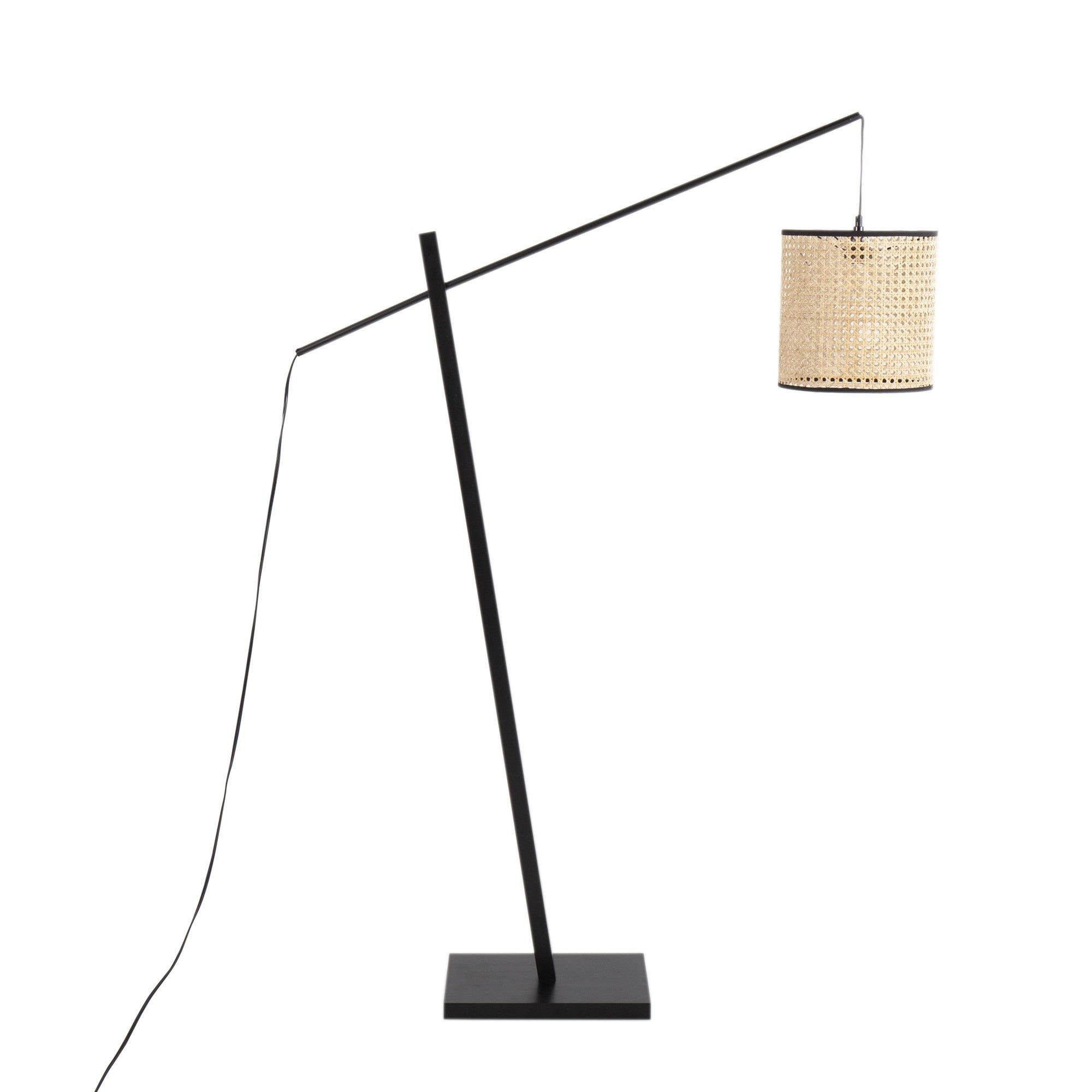Arturo Floor Lamp - Black Wood, Black Steel, Rattan