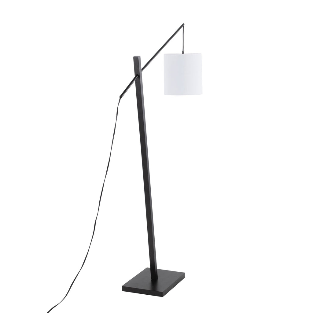 Arturo Floor Lamp - Black Wood, Black Steel, White Fabric