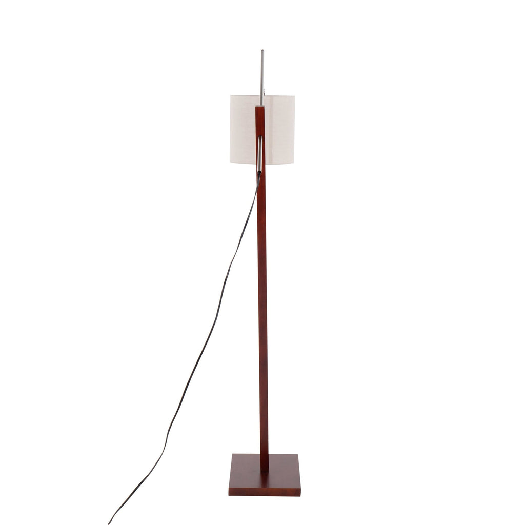 Arturo Floor Lamp - Walnut Wood, Satin Nickel, Grey Fabric