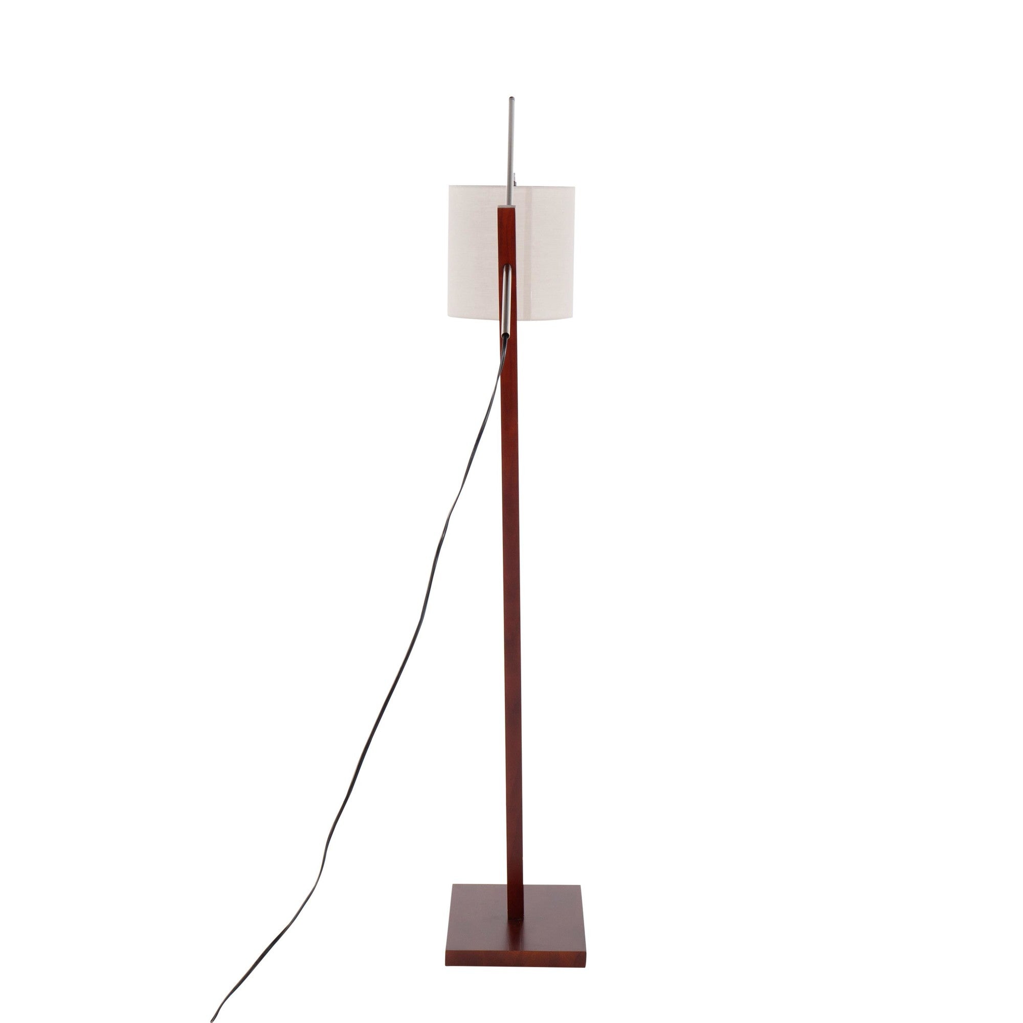 Arturo Floor Lamp - Walnut Wood, Satin Nickel, Grey Fabric