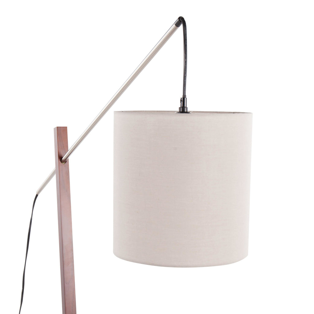 Arturo Floor Lamp - Walnut Wood, Satin Nickel, Grey Fabric