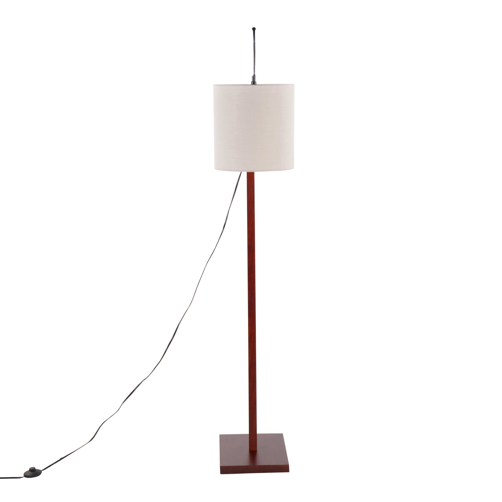 Arturo Floor Lamp - Walnut Wood, Satin Nickel, Grey Fabric