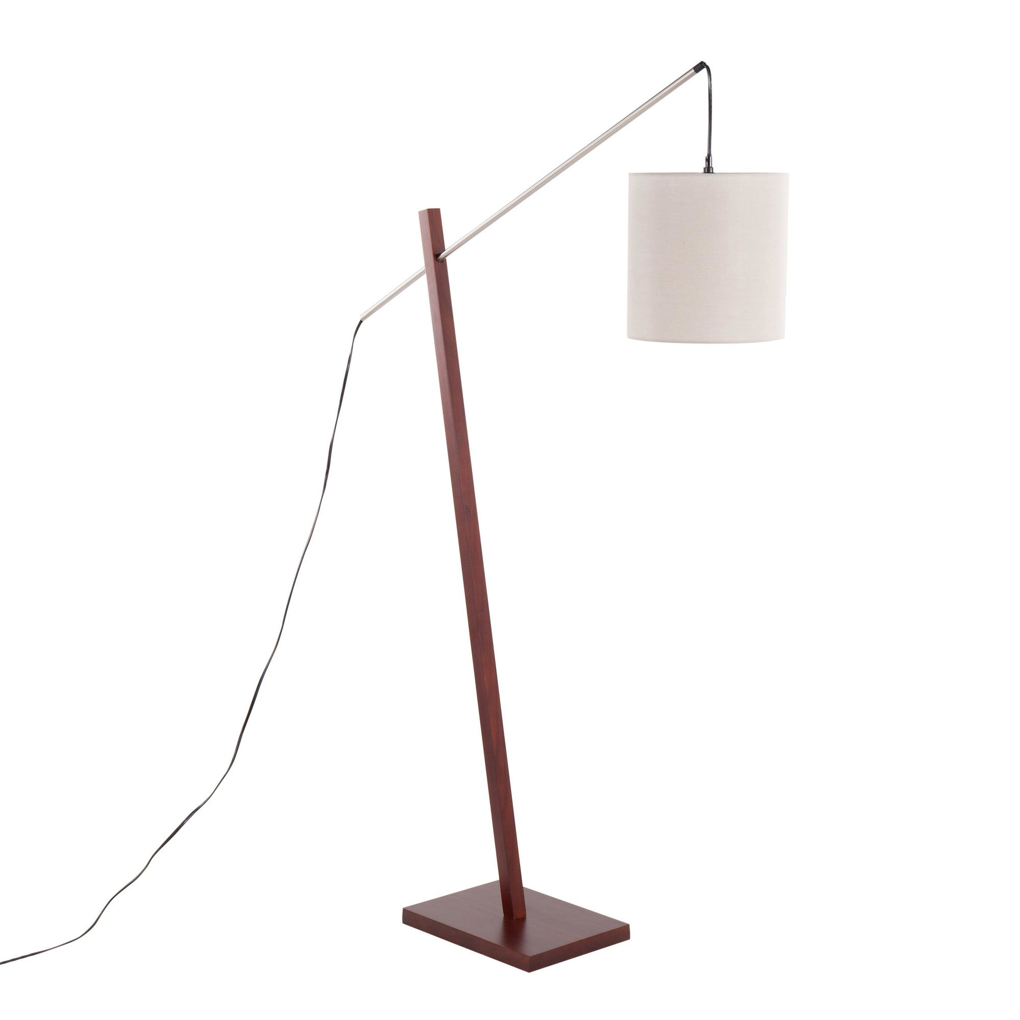 Arturo Floor Lamp - Walnut Wood, Satin Nickel, Grey Fabric