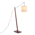 Arturo Floor Lamp - Walnut Wood, Satin Nickel, Grey Fabric