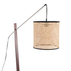 Arturo Floor Lamp - Walnut Wood, Satin Nickel, Rattan