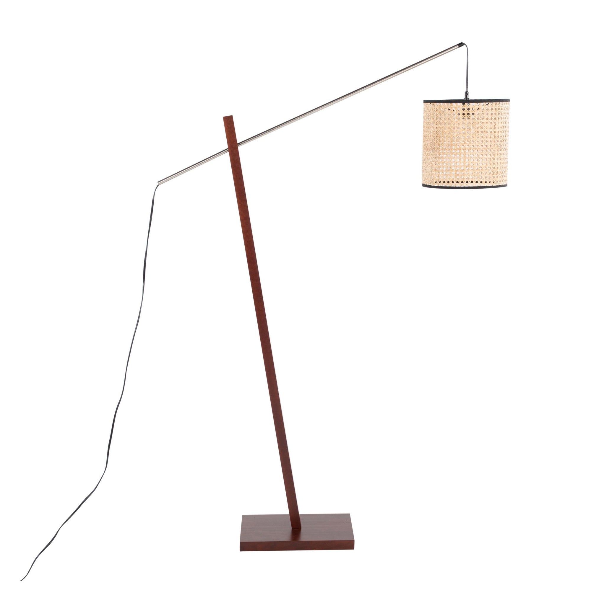 Arturo Floor Lamp - Walnut Wood, Satin Nickel, Rattan