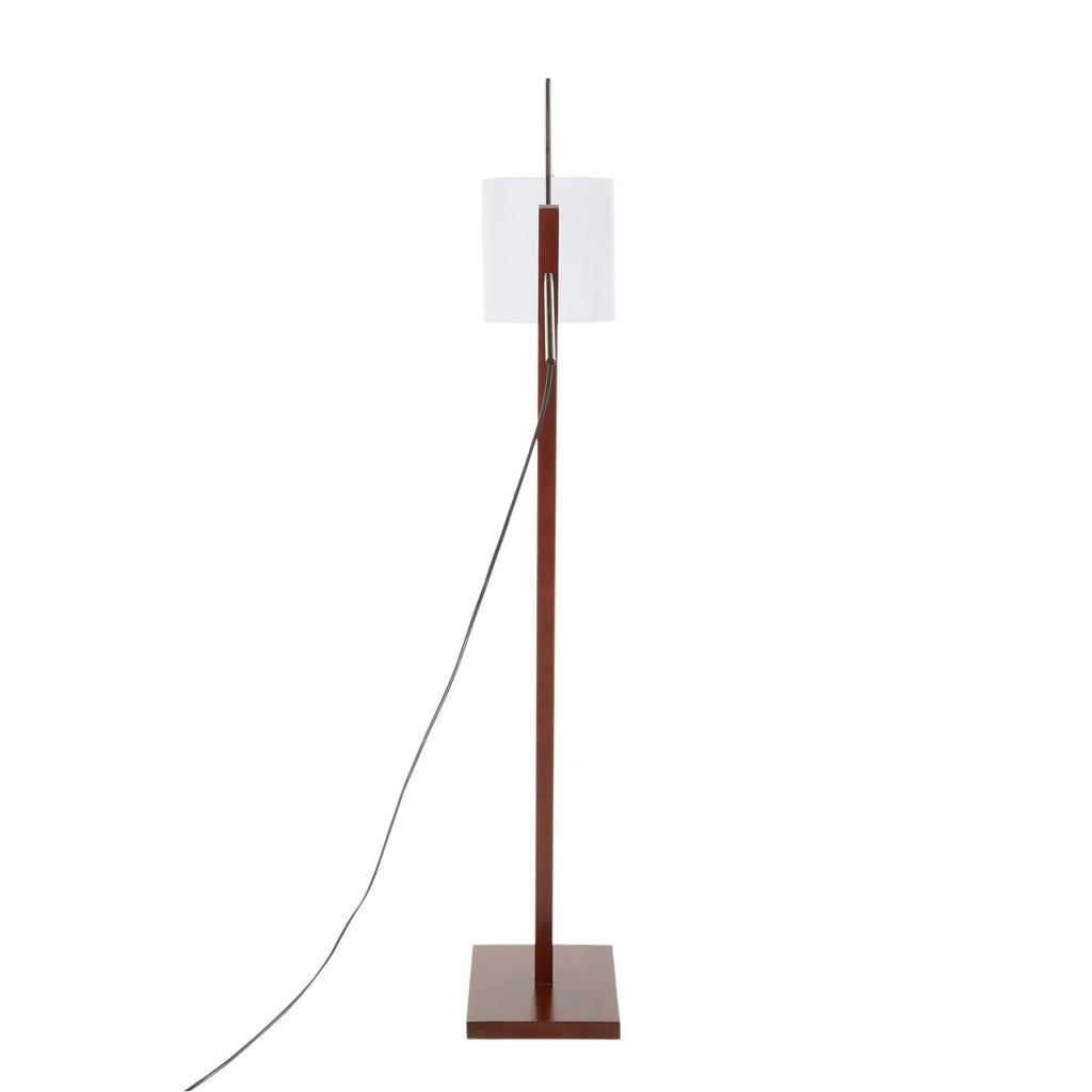 Arturo Floor Lamp - Walnut Wood, Satin Nickel, White Fabric