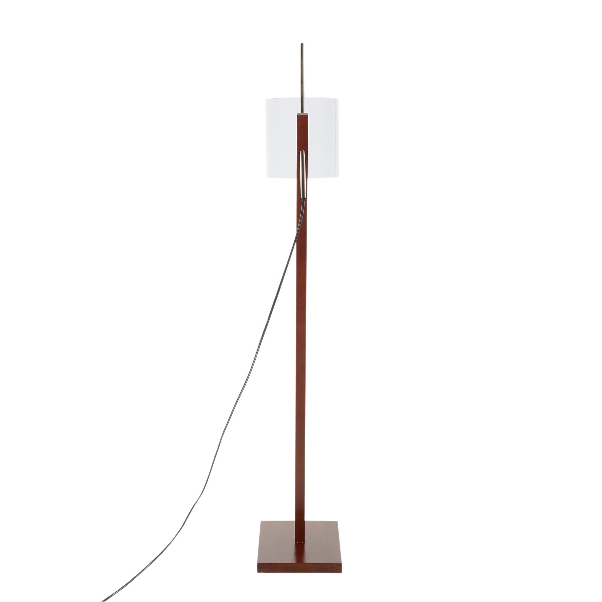 Arturo Floor Lamp - Walnut Wood, Satin Nickel, White Fabric