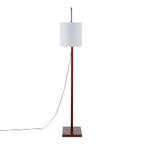 Arturo Floor Lamp - Walnut Wood, Satin Nickel, White Fabric