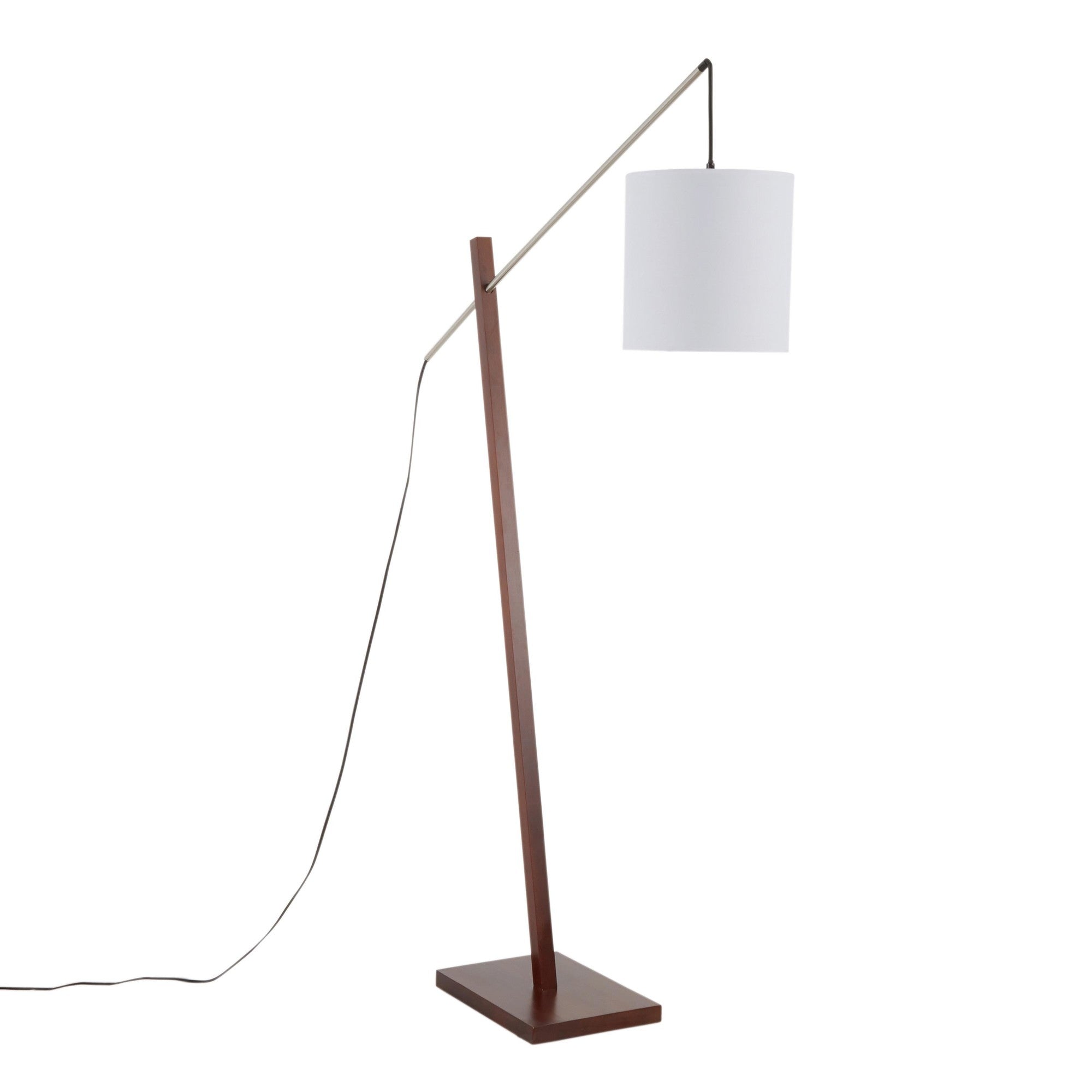 Arturo Floor Lamp - Walnut Wood, Satin Nickel, White Fabric