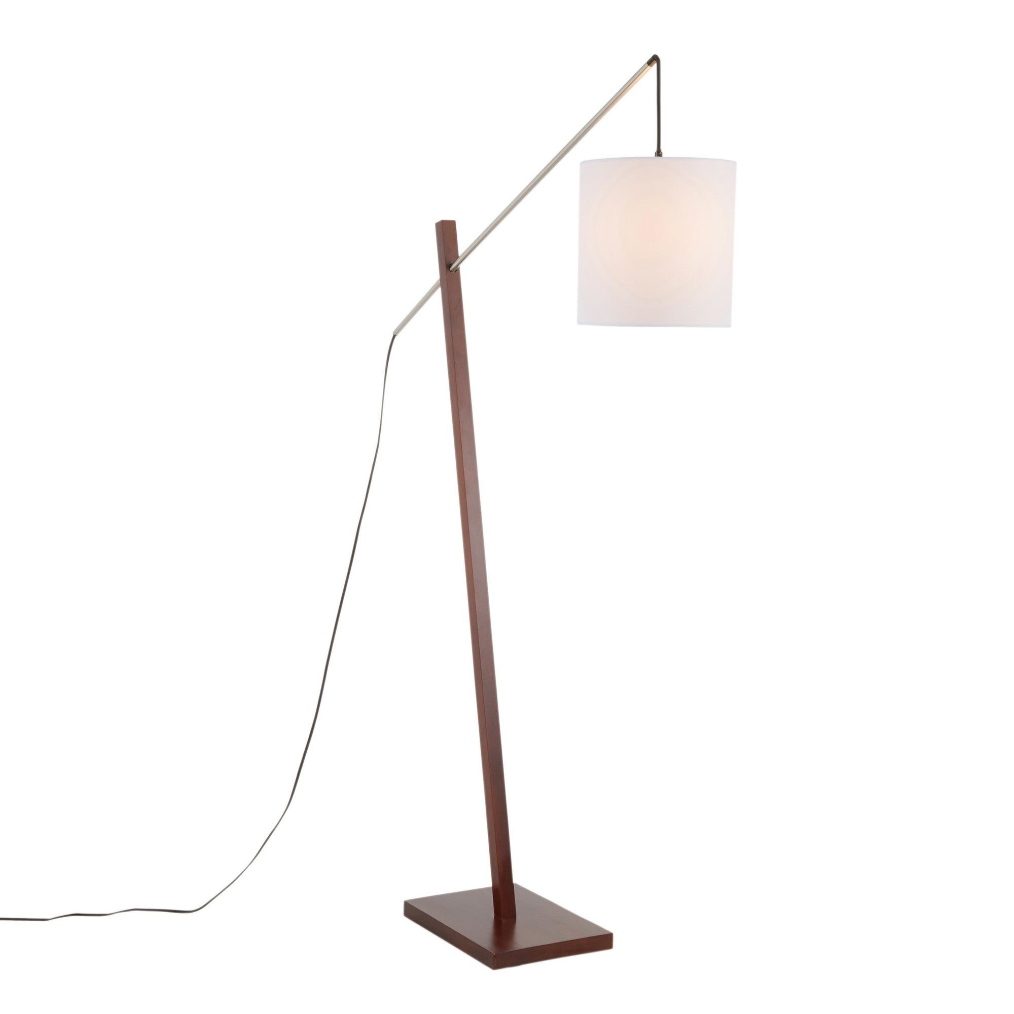 Arturo Floor Lamp - Walnut Wood, Satin Nickel, White Fabric