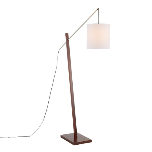 Arturo Floor Lamp - Walnut Wood, Satin Nickel, White Fabric