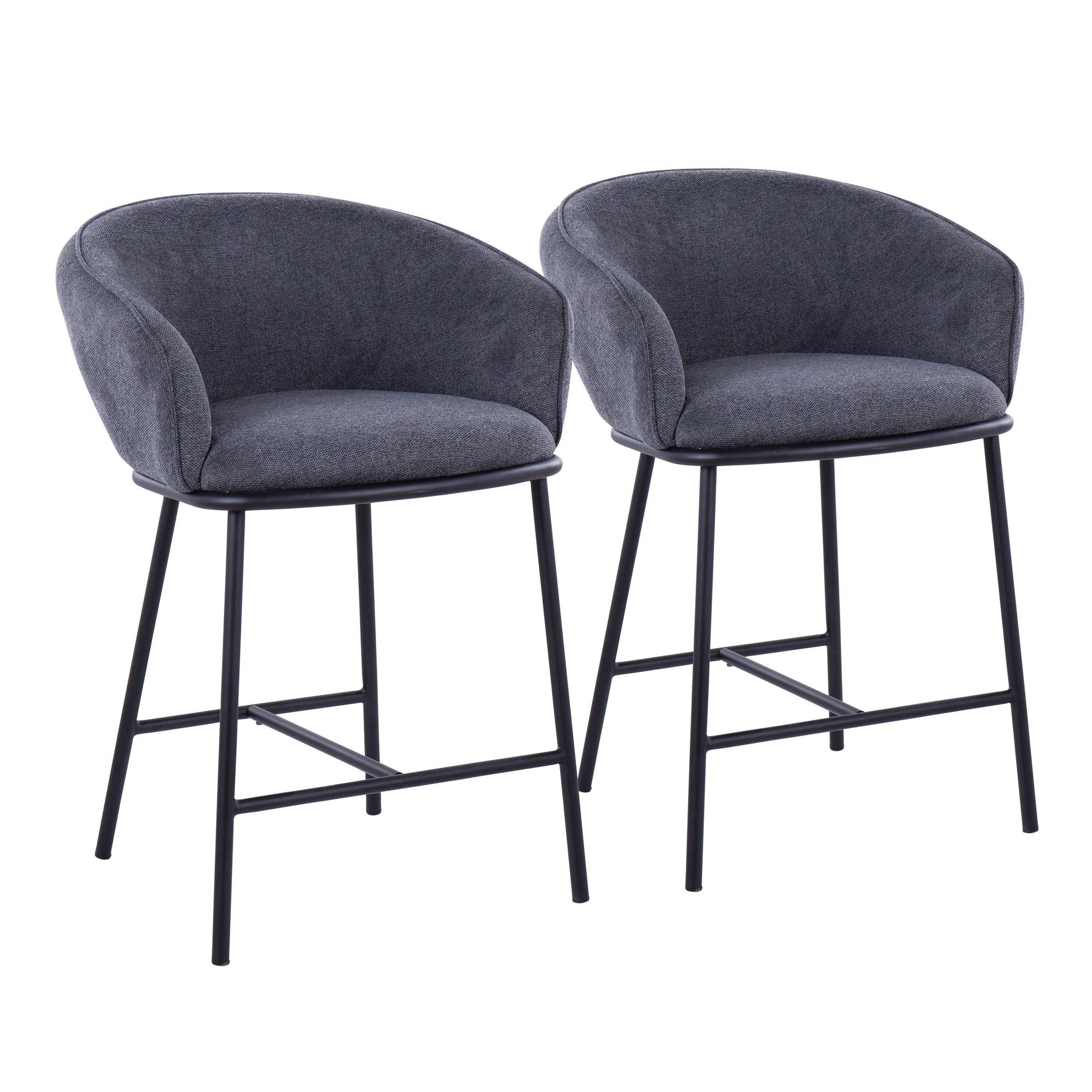 Ashland Counter Stool - Set of 2 - Black Steel, Charcoal Fabric