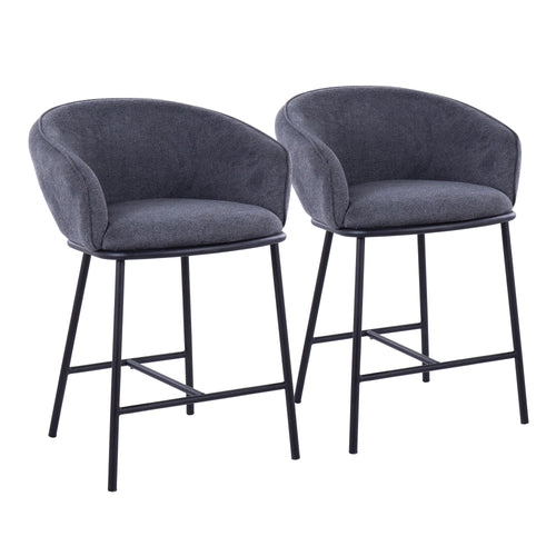 Ashland Counter Stool - Set of 2 - Black Steel, Charcoal Fabric