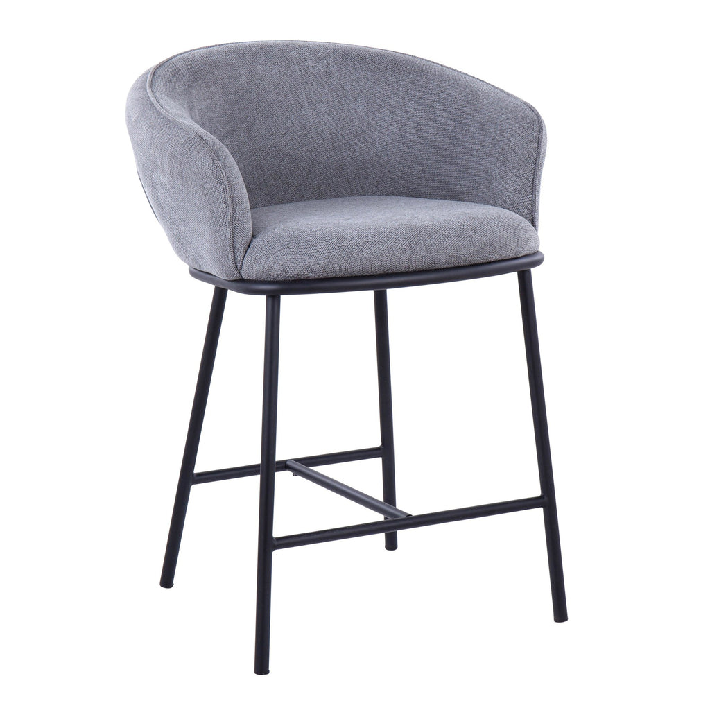 Ashland Counter Stool - Set of 2 - Black Steel, Grey Fabric