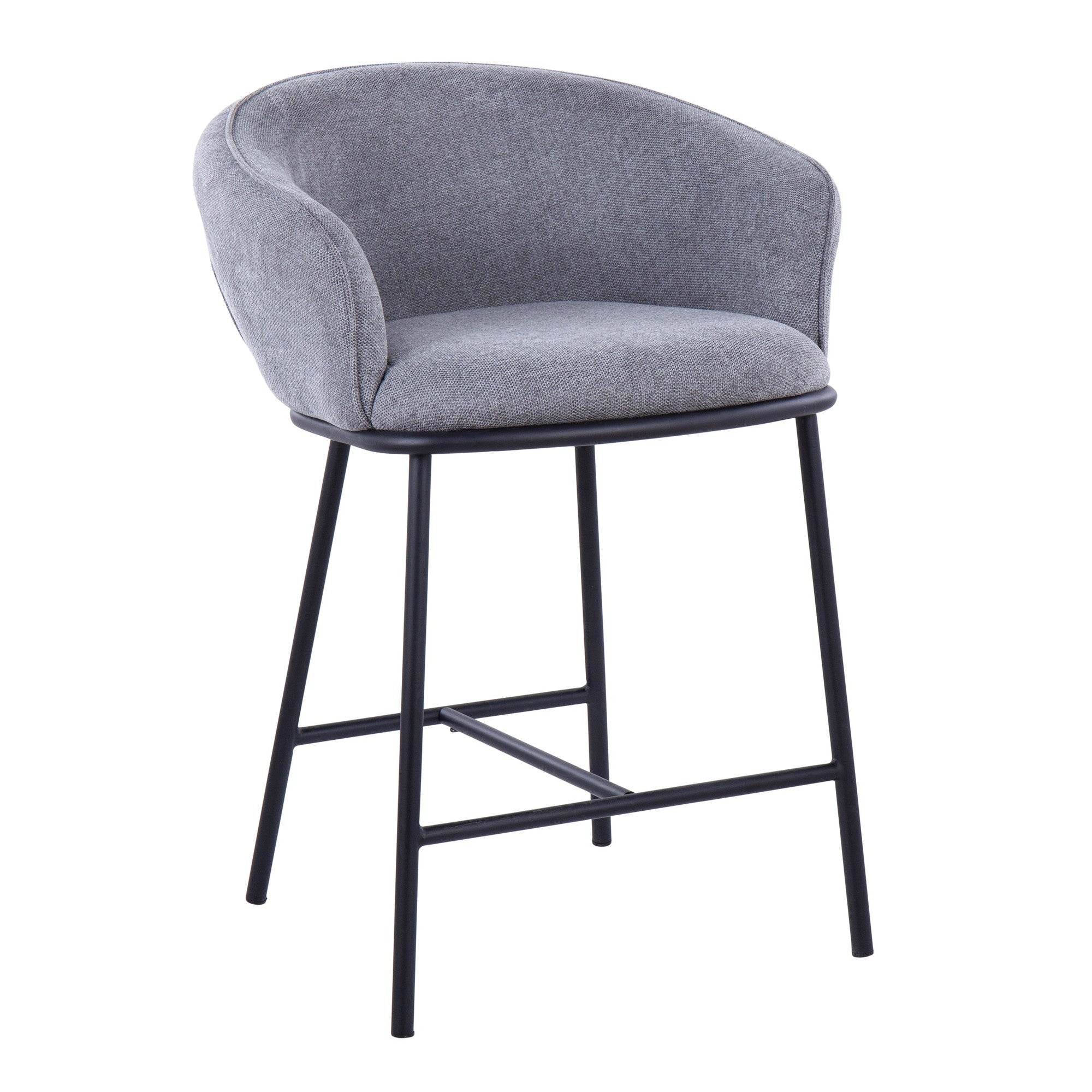 Ashland Counter Stool - Set of 2 - Black Steel, Grey Fabric
