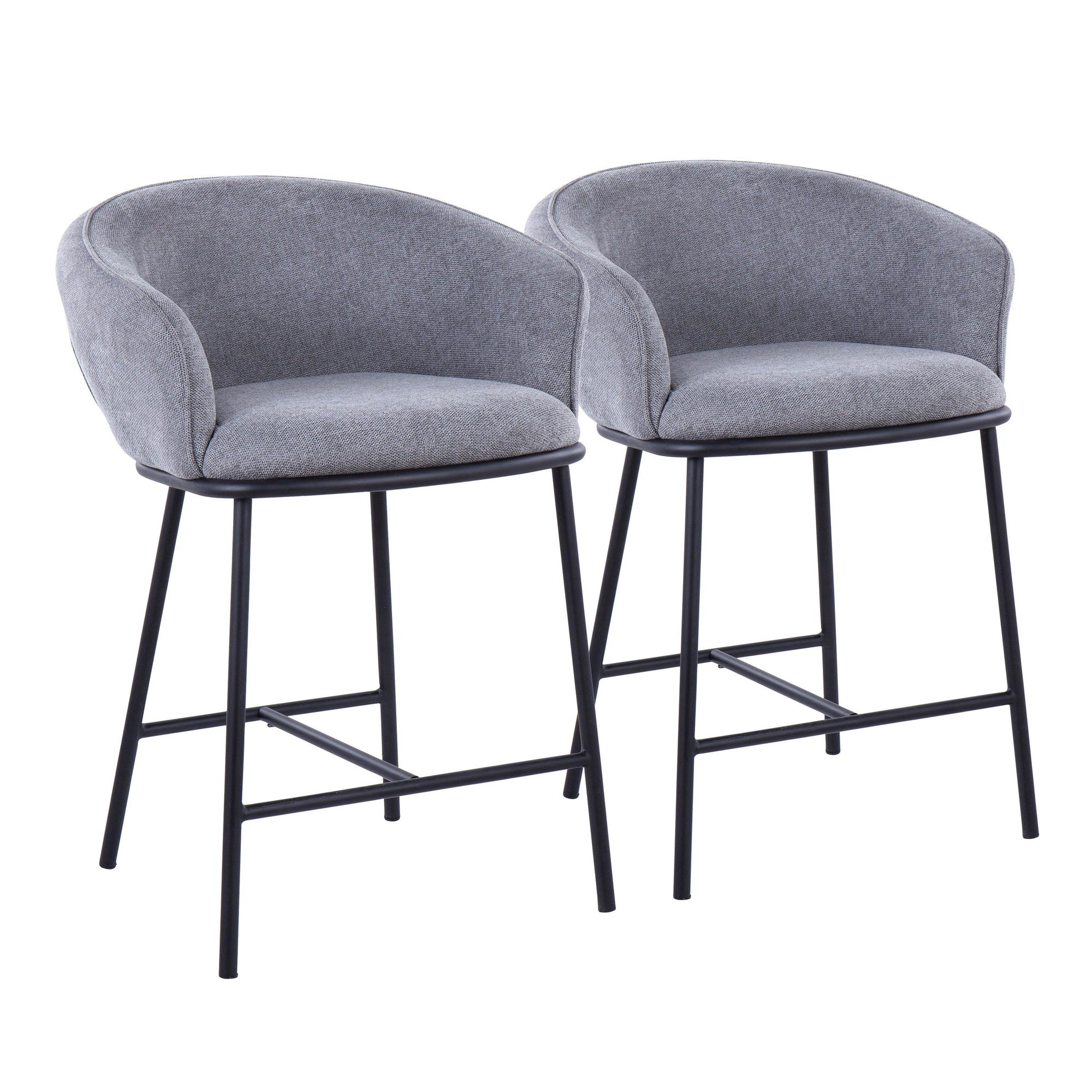 Ashland Counter Stool - Set of 2 - Black Steel, Grey Fabric