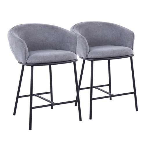 Ashland Counter Stool - Set of 2 - Black Steel, Grey Fabric
