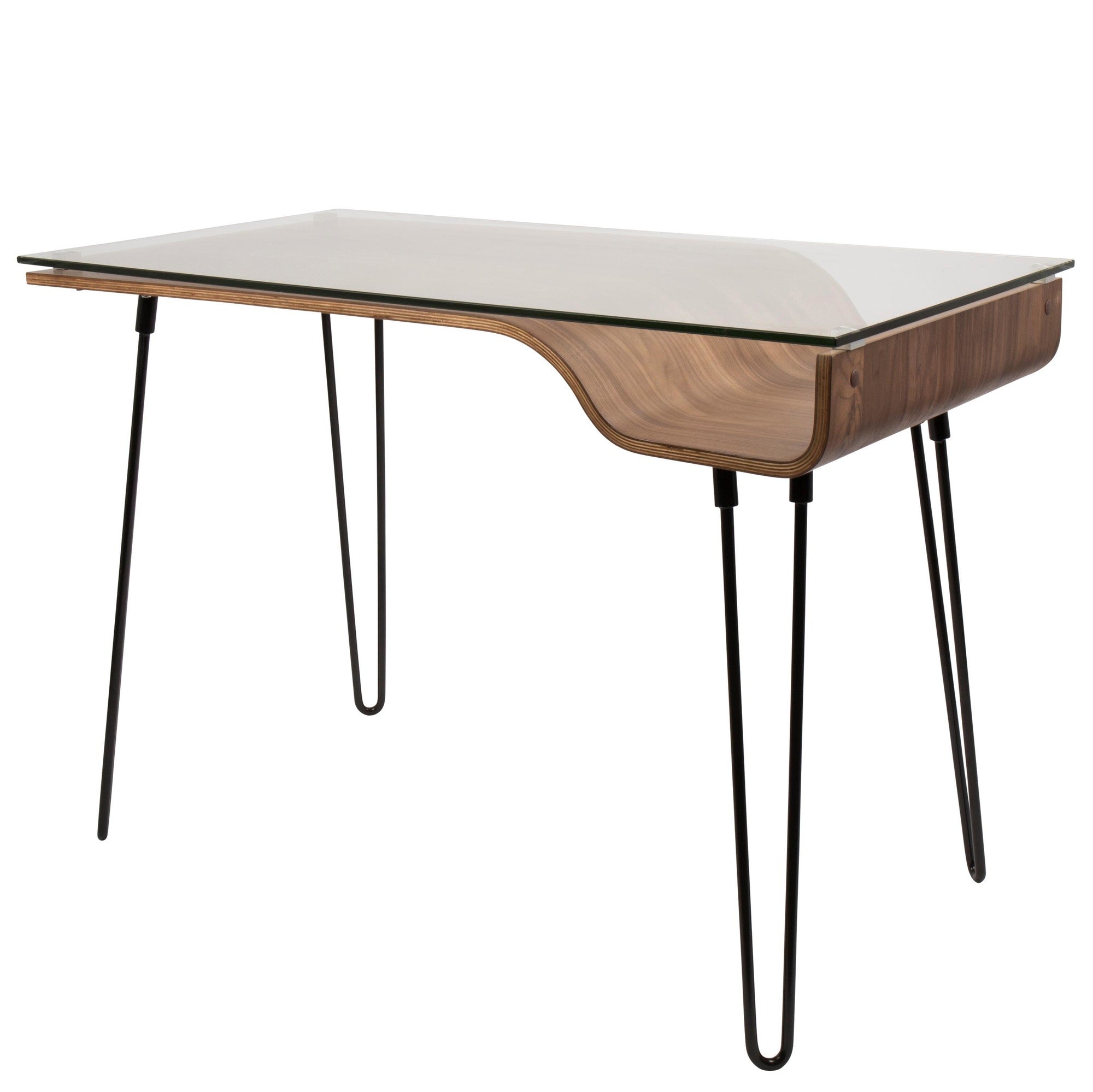 Avery Desk - Black Metal, Walnut Wood, Clear Glass