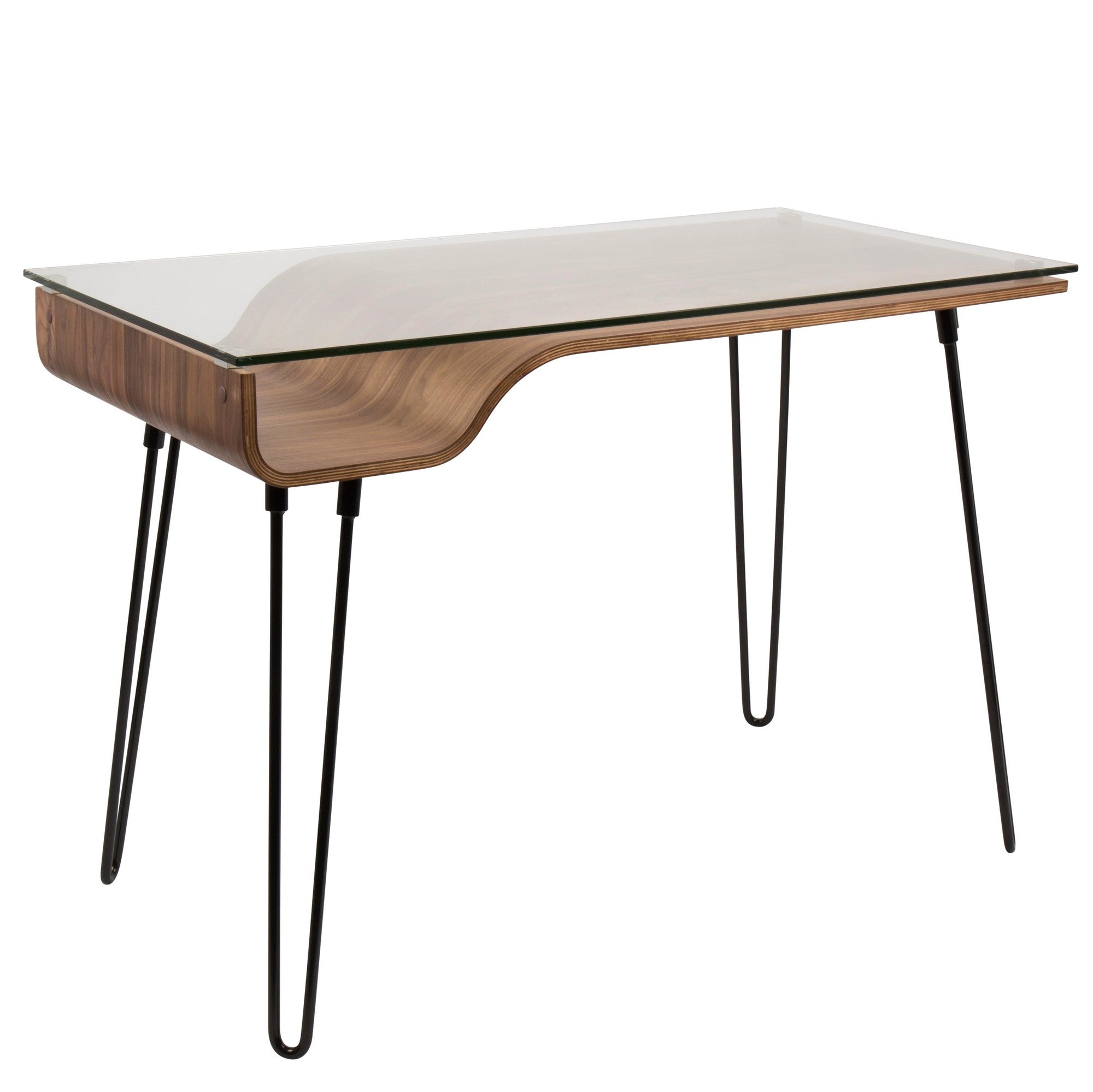 Avery Desk - Black Metal, Walnut Wood, Clear Glass