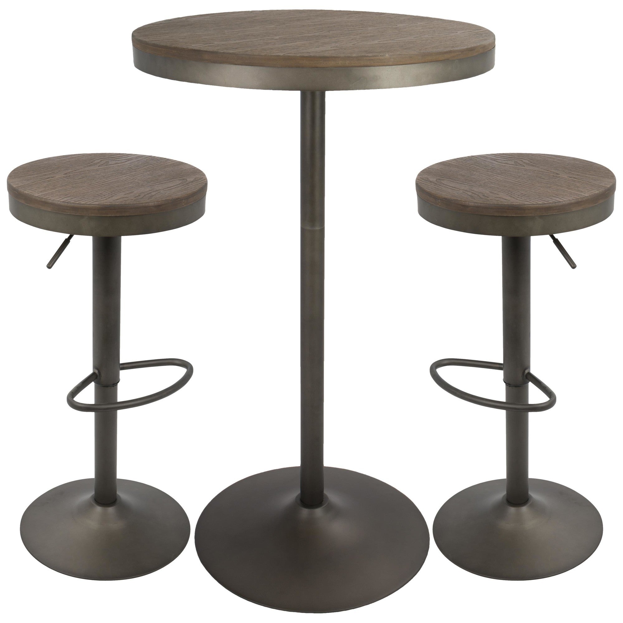Dakota Pub Set - Antique Metal, Brown Bamboo