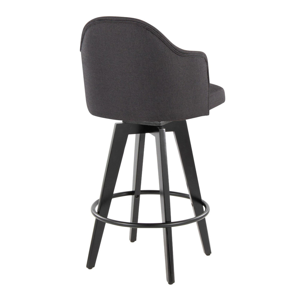 Ahoy 26" Fixed-Height Counter Stool - Set of 2 - Black Bamboo, Charcoal Fabric, Black Metal
