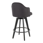 Ahoy 26" Fixed-Height Counter Stool - Set of 2 - Black Bamboo, Charcoal Fabric, Black Metal