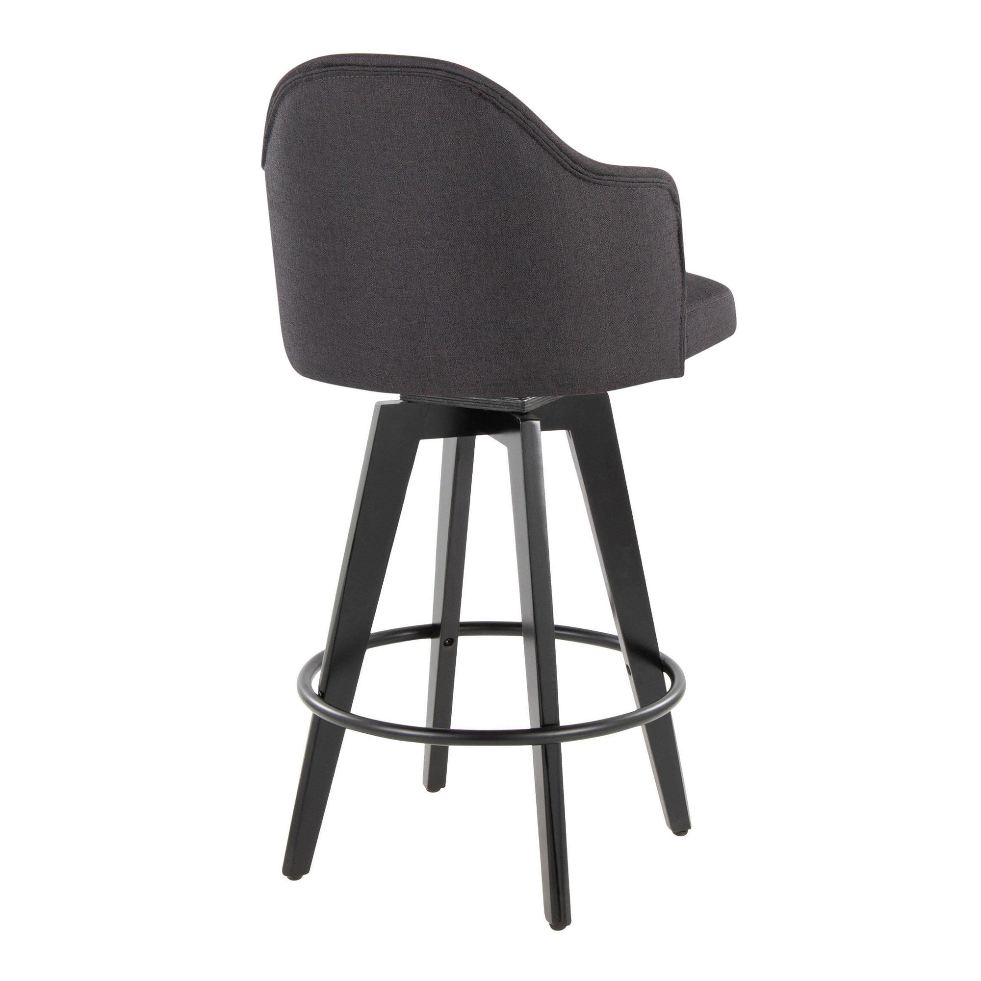 Ahoy 26" Fixed-Height Counter Stool - Set of 2 - Black Bamboo, Charcoal Fabric, Black Metal