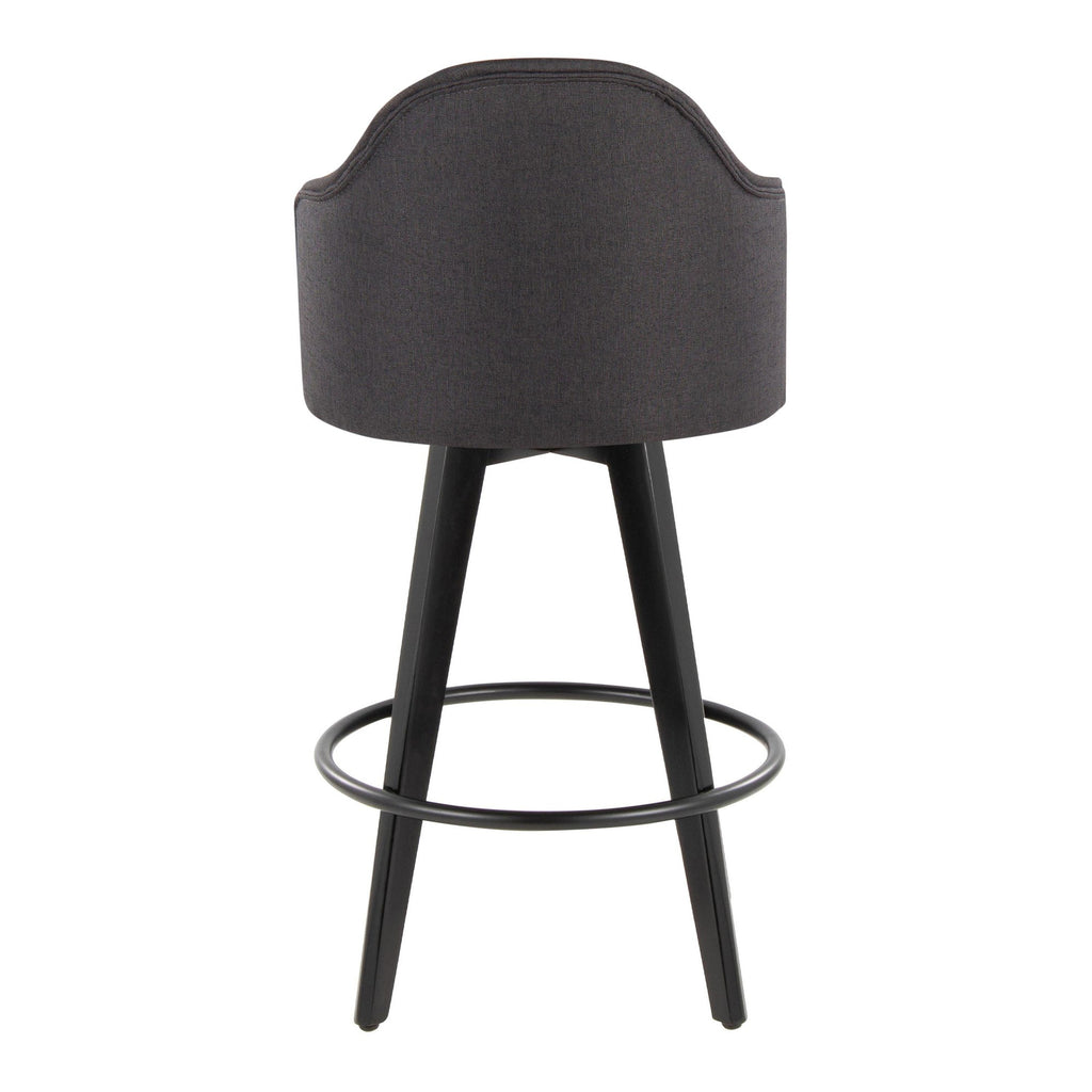Ahoy 26" Fixed-Height Counter Stool - Set of 2 - Black Bamboo, Charcoal Fabric, Black Metal
