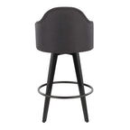Ahoy 26" Fixed-Height Counter Stool - Set of 2 - Black Bamboo, Charcoal Fabric, Black Metal