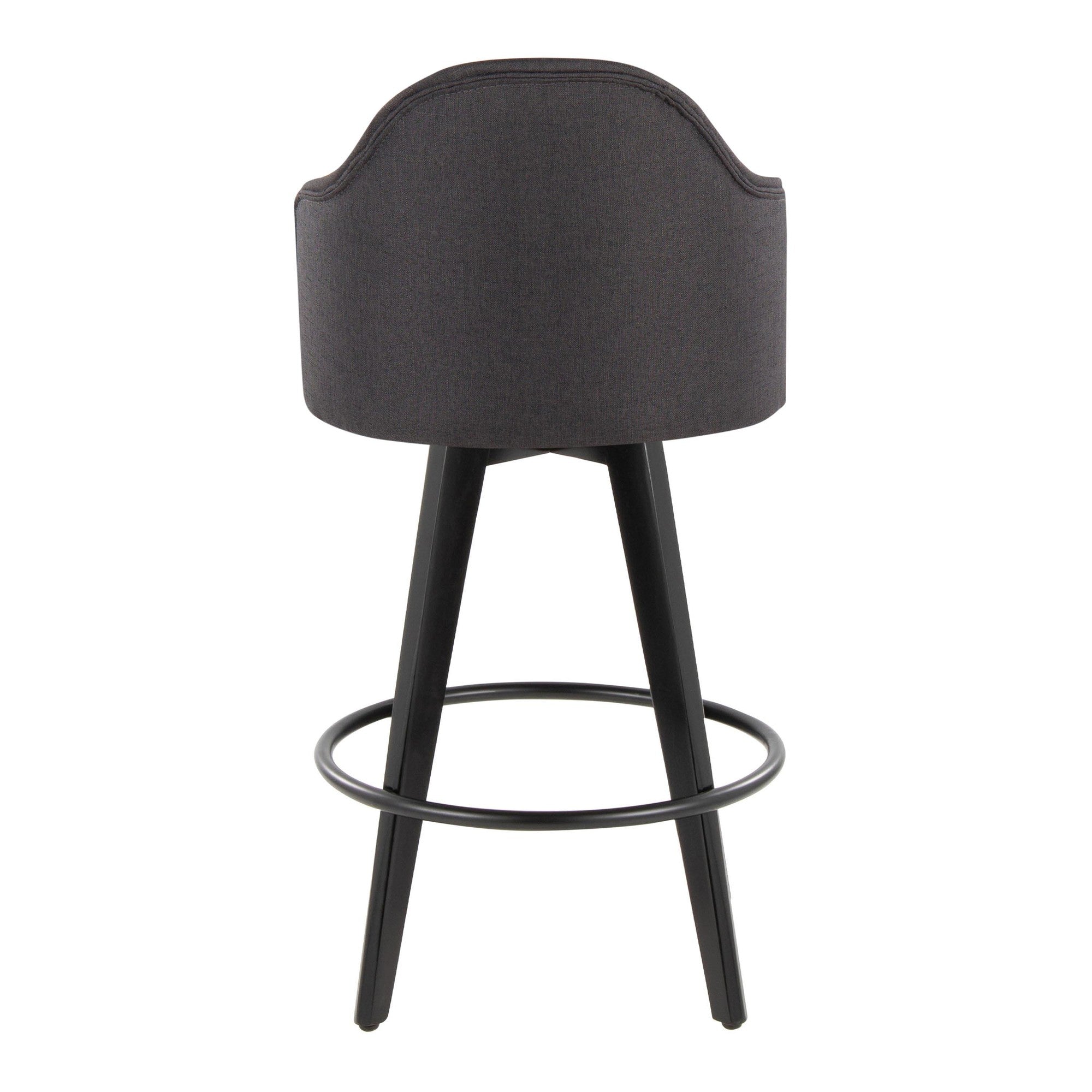Ahoy 26" Fixed-Height Counter Stool - Set of 2 - Black Bamboo, Charcoal Fabric, Black Metal