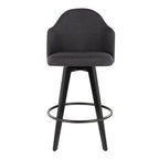 Ahoy 26" Fixed-Height Counter Stool - Set of 2 - Black Bamboo, Charcoal Fabric, Black Metal
