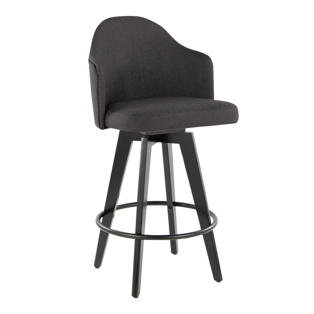 Ahoy 26" Fixed-Height Counter Stool - Set of 2 - Black Bamboo, Charcoal Fabric, Black Metal