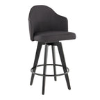 Ahoy 26" Fixed-Height Counter Stool - Set of 2 - Black Bamboo, Charcoal Fabric, Black Metal