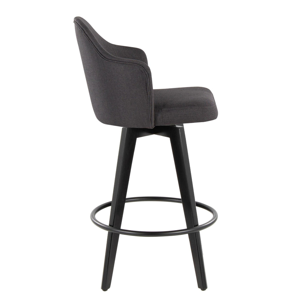 Ahoy 26" Fixed-Height Counter Stool - Set of 2 - Black Bamboo, Charcoal Fabric, Black Metal