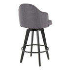 Ahoy 26" Fixed-Height Counter Stool - Set of 2 - Black Bamboo, Grey Fabric, Black Metal