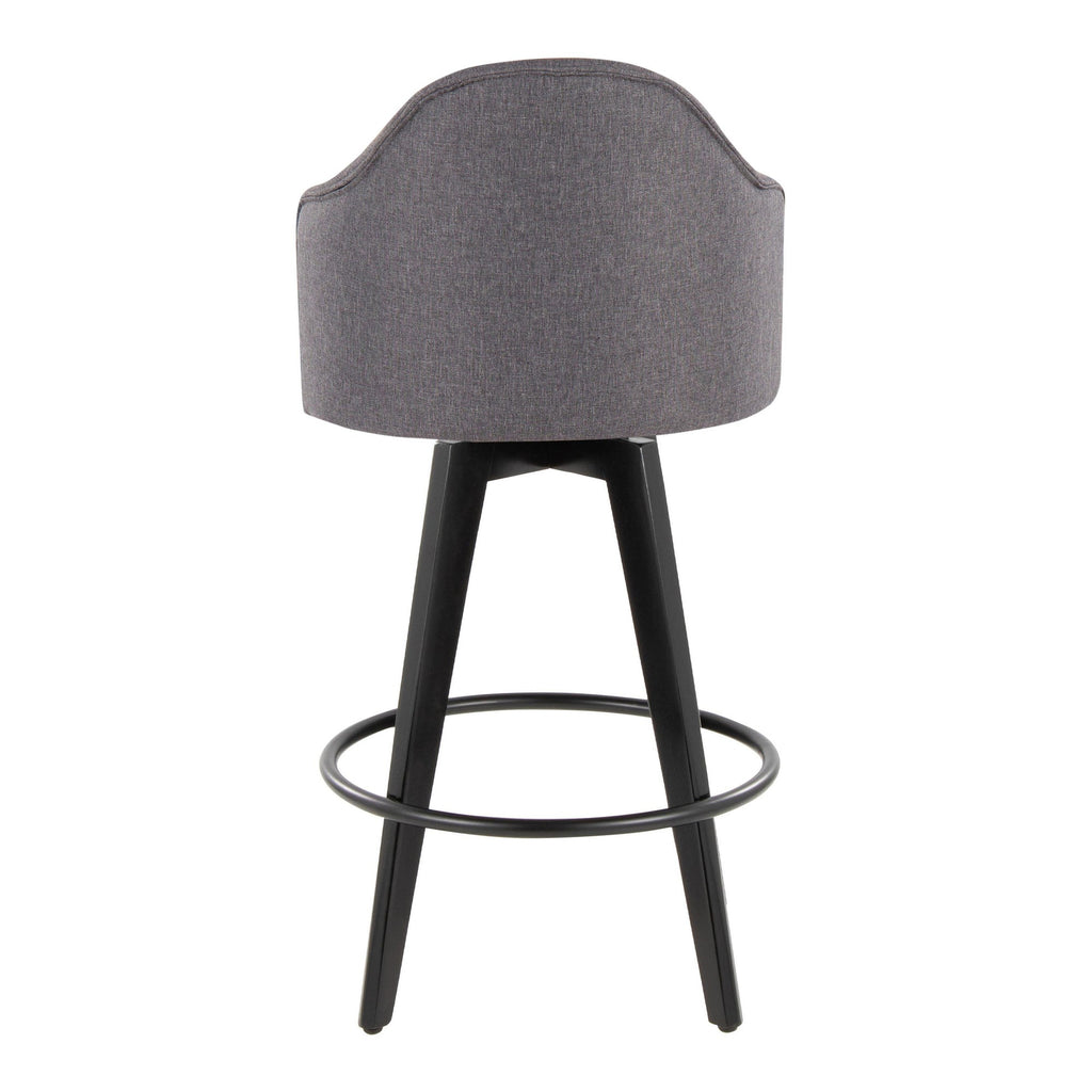 Ahoy 26" Fixed-Height Counter Stool - Set of 2 - Black Bamboo, Grey Fabric, Black Metal