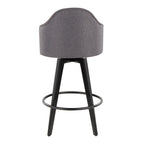 Ahoy 26" Fixed-Height Counter Stool - Set of 2 - Black Bamboo, Grey Fabric, Black Metal