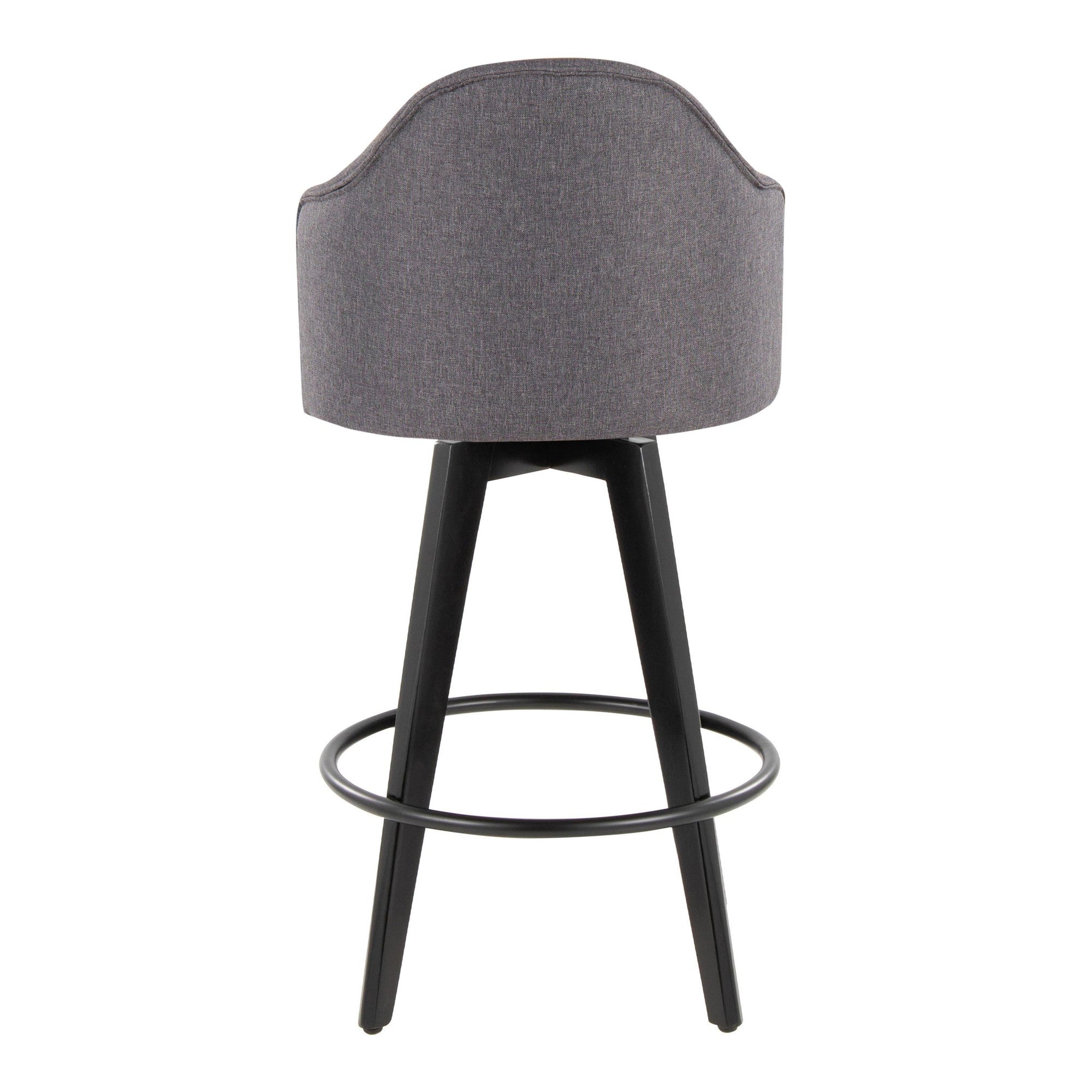 Ahoy 26" Fixed-Height Counter Stool - Set of 2 - Black Bamboo, Grey Fabric, Black Metal