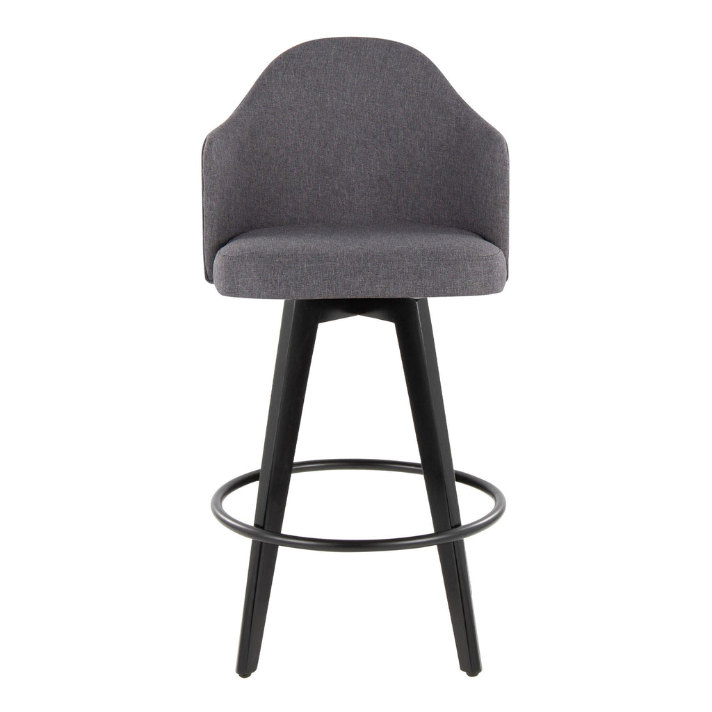 Ahoy 26" Fixed-Height Counter Stool - Set of 2 - Black Bamboo, Grey Fabric, Black Metal
