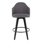 Ahoy 26" Fixed-Height Counter Stool - Set of 2 - Black Bamboo, Grey Fabric, Black Metal