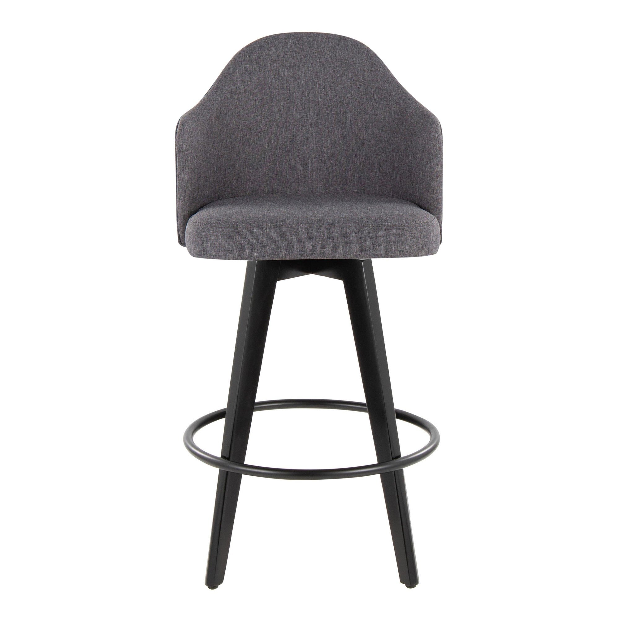 Ahoy 26" Fixed-Height Counter Stool - Set of 2 - Black Bamboo, Grey Fabric, Black Metal