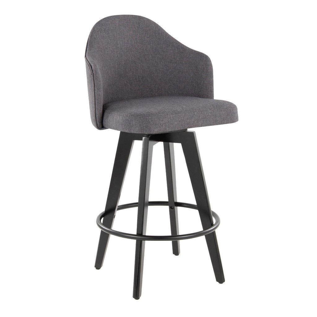 Ahoy 26" Fixed-Height Counter Stool - Set of 2 - Black Bamboo, Grey Fabric, Black Metal
