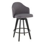 Ahoy 26" Fixed-Height Counter Stool - Set of 2 - Black Bamboo, Grey Fabric, Black Metal