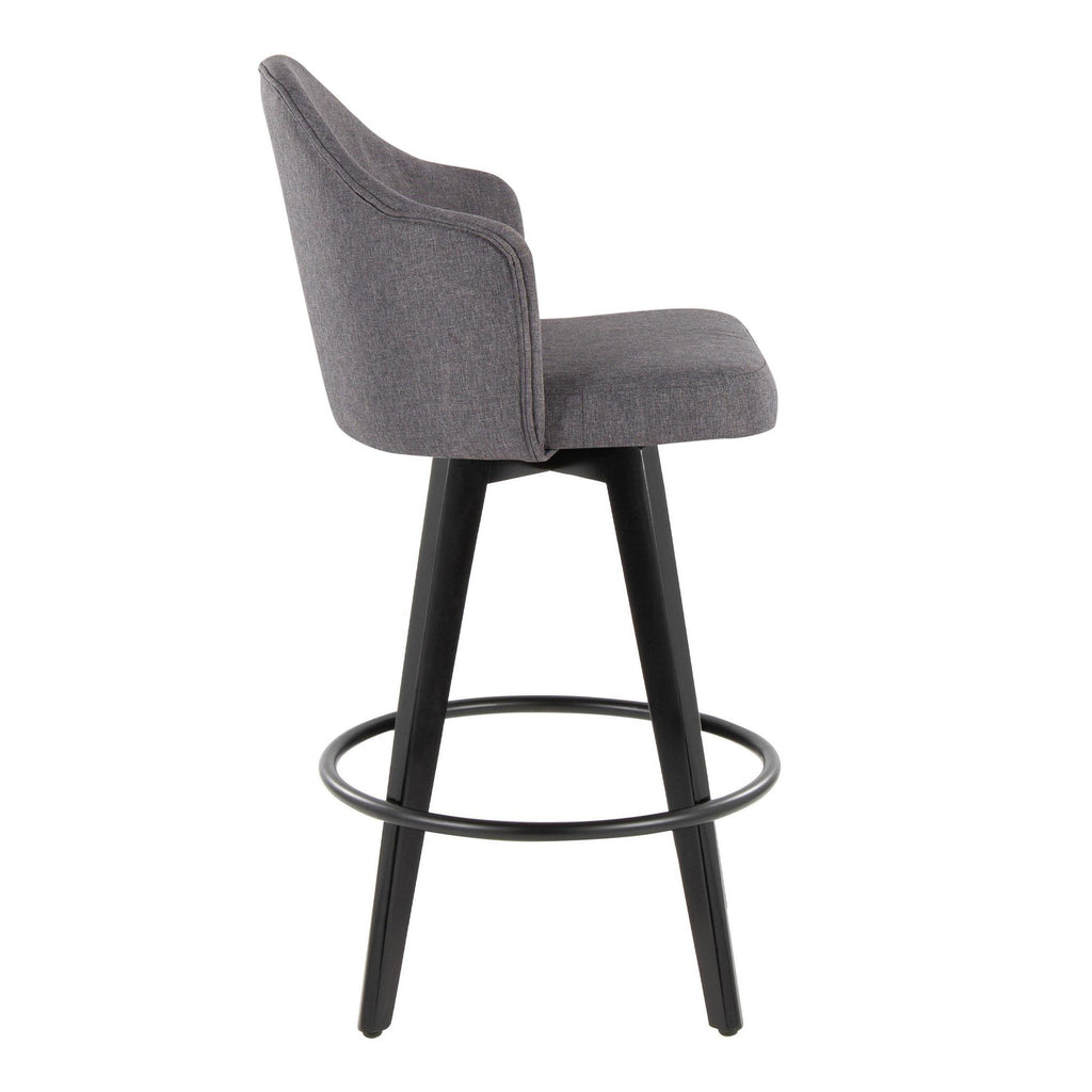 Ahoy 26" Fixed-Height Counter Stool - Set of 2 - Black Bamboo, Grey Fabric, Black Metal