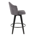Ahoy 26" Fixed-Height Counter Stool - Set of 2 - Black Bamboo, Grey Fabric, Black Metal